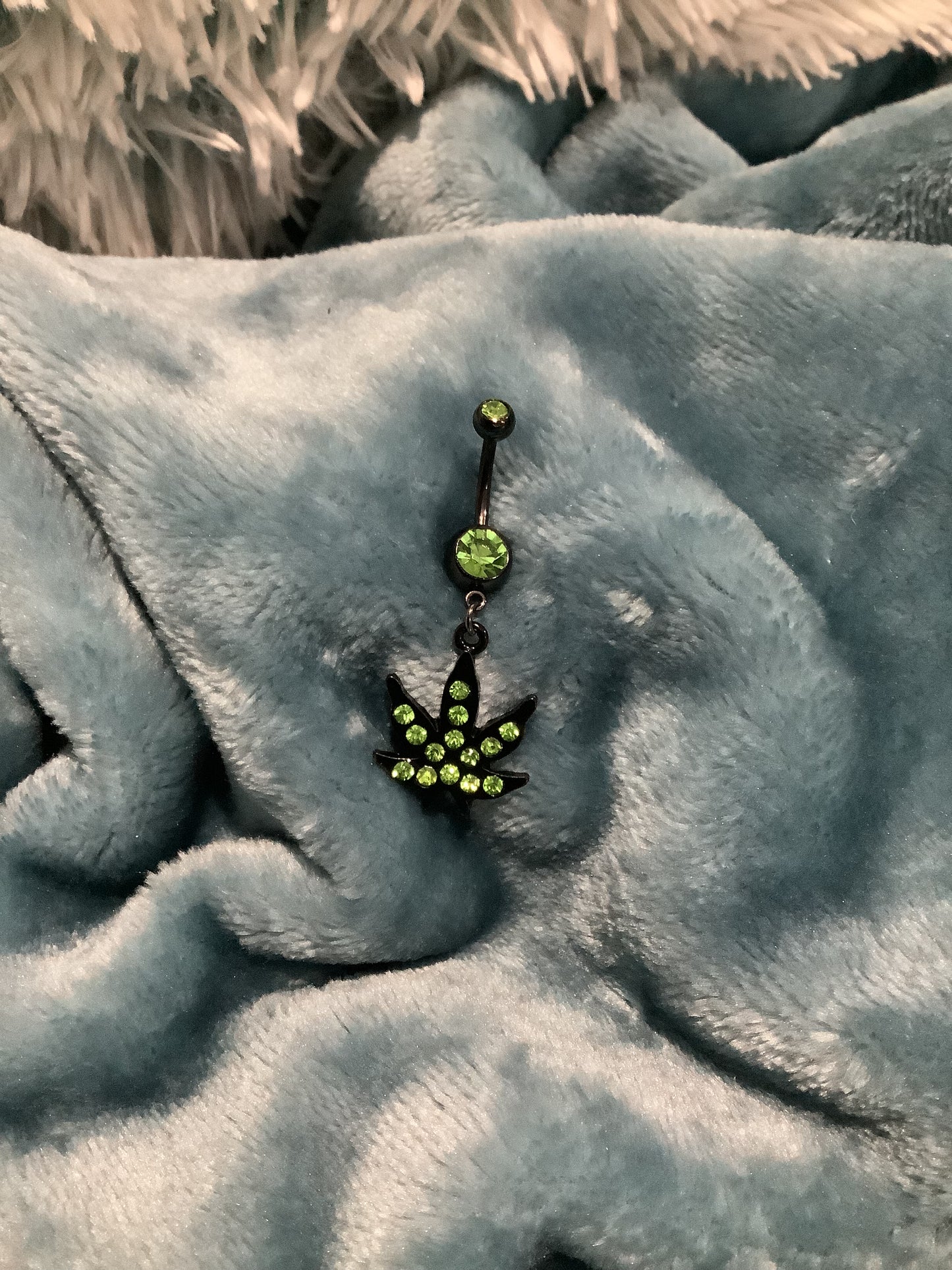 420 Leaf Rhinestone Belly Ring