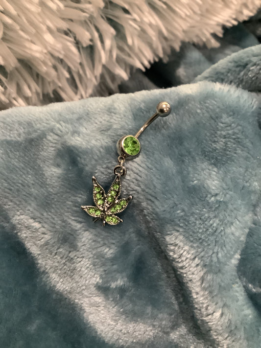 420 Leaf Rhinestone Belly Ring