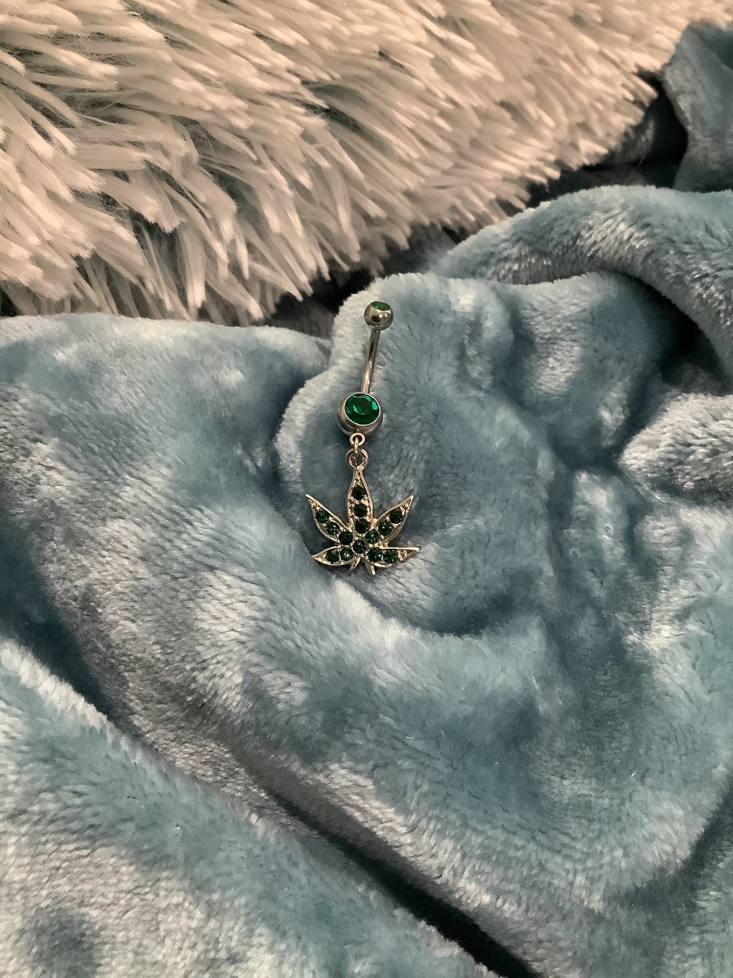 420 Leaf Rhinestone Belly Ring