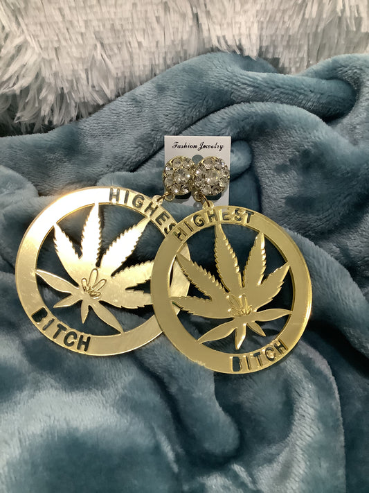 Large 420 Leaf Earring